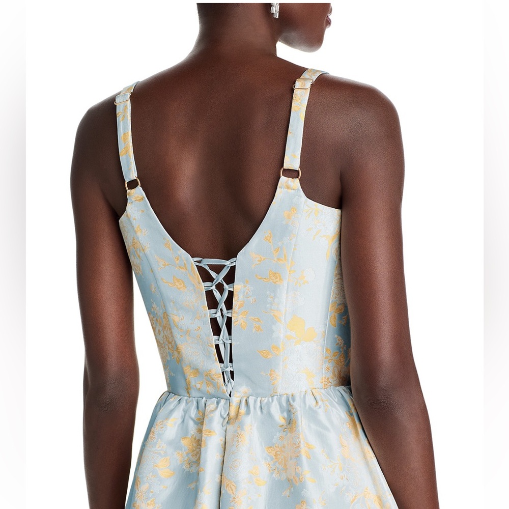 V. Chapman Avery Dress Sky Windsor Brocade Maxi Tiered Blue Gold NWT Size 8 - Picture 6 of 7